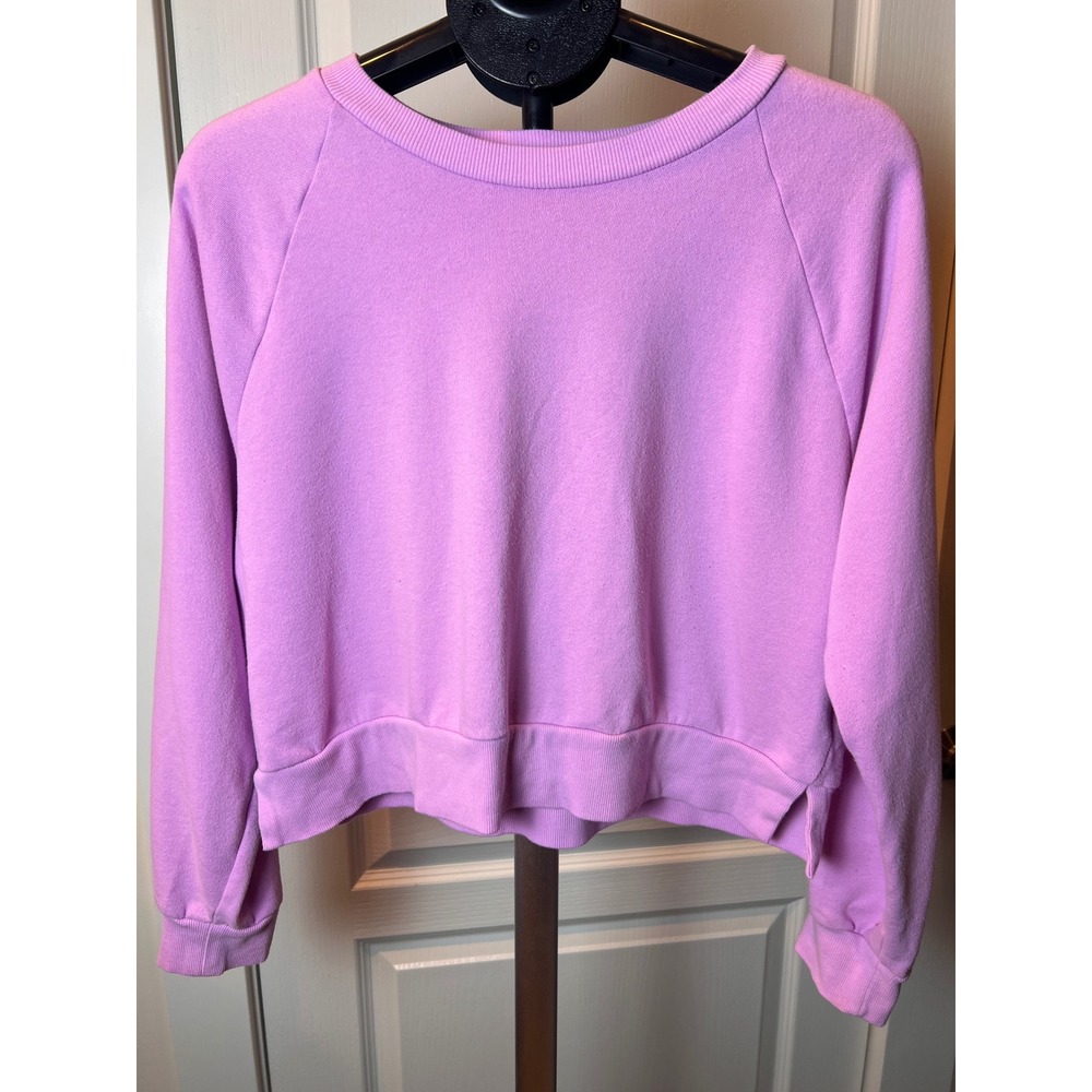 Cropped Sweatshirt Women L Pink Coquette Loungewear Raglan Barbieore Athleisure